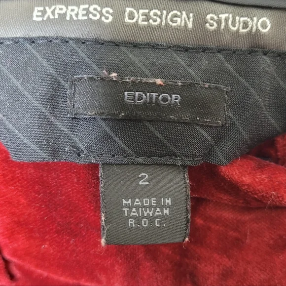 Express Design Studio Vintage Y2K Red Velvet Editor Pants Size 2 - Picture 7 of 8